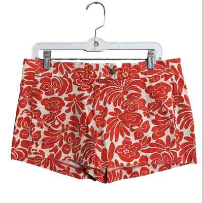 J.Crew coral orange floral print mini shorts mid rise with pockets summer size 6-image