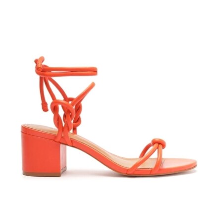 Schutz Nicky Mid Heel Flame Orange Nappa Leather Block Heel Sandals | 8.5 M-image