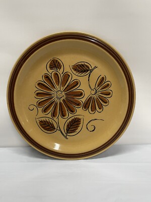 Vintage La Mesa Stoneware Brown Daisy 10.5 In Dinner Plate Japan-image