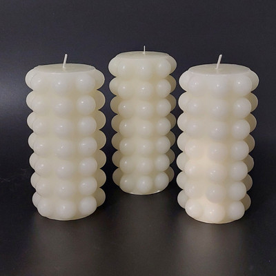 Unscented MCM Hobnail Pillar Candles Wax IVORY SET OF 3 NEW 3