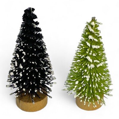 Creative Co-Op Set of 2 Green w/Snow Bottle Brush Trees Christmas Winter 2