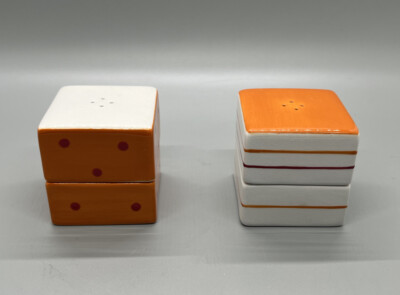 Vintages Stack Orange salt and pepper shakers Mid Century Modern 2”x1” Each Mcm-image