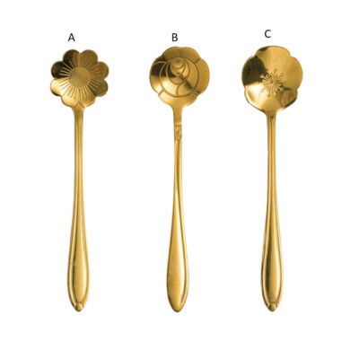 Creative Co-Op Stainless Steel Spoon w/Gold Finish Pick 1 of 3 Designs-image