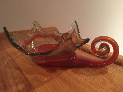 Freeform Murano Style MCM Orange Art Glass Marine Life w/ Curled Tail ~ MINT-image