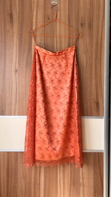 Vintage Apart seguin embroidery orange mid lenght skirt - made in india-image