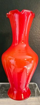 Vintage Mid Century Modern Vase Ruffled Top Burnt Orange/Red Color-image