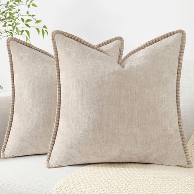 Chenille Soft Throw Pillow Covers 20x20 Set of 2, Farmhouse Velvet Decorative...-image