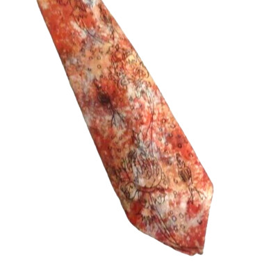 VTG Unbranded Men's Tie Mid-Century Pen & Ink Floral Flowers  4 