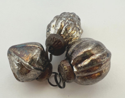 Creative Co-Op 3 Vintage Look Mercury Glass Ornaments PEWTER Color 1