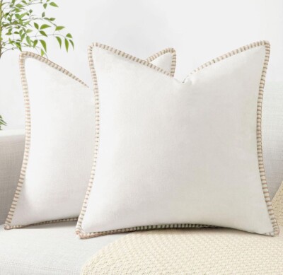decorUhome Chenille Soft Spring Throw Pillow Covers 26x26 Set of 2 Cream-image