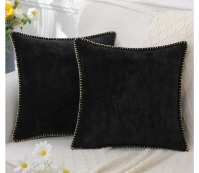 decorUhome Chenille Soft Throw Pillow Covers 20x20 Set of 2, Farmhouse Velvet B7-image