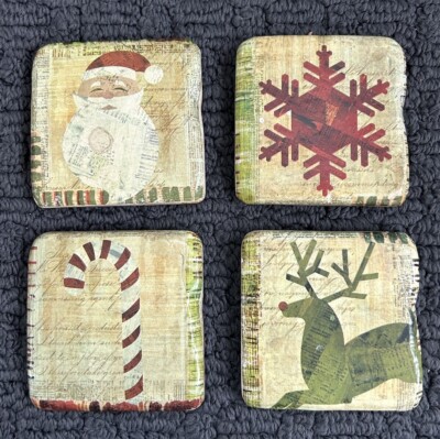 Phoenix Creative Co Stone Christmas Coasters Cork Back With Star Holder-image