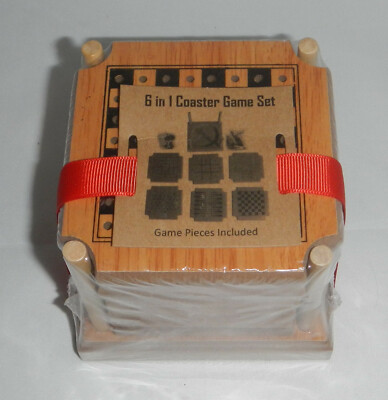 NEW Creative Co-Op 6 in 1 Wood Wooden Drink Coaster Game Set-image