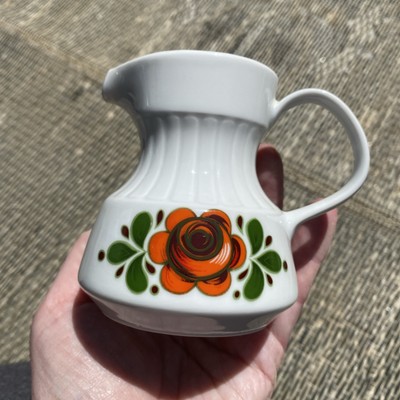 VINTAGE PITCHER FLORAL TIRSHENREUTH ORANGE BROWN MID MOD (1) PITCHER 8X6-image