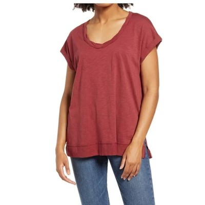 La La Land Creative Co. Women's Twist Neck Short Sleeve T-Shirt In Rust Medium-image
