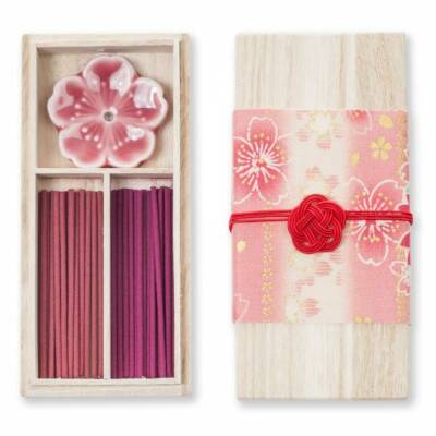 Japanese Incense Gift Set - Cherry Blossom Organic Joss Sticks With Burner-image