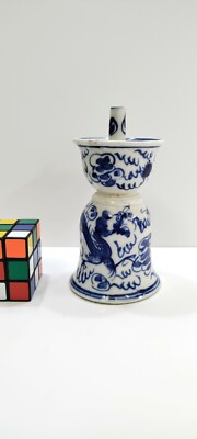 Antique Chinese Blue White Dragons Pearls Bats Joss Stick Incense Holder-image