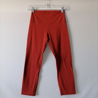 Lululemon Womens Cayenne Orange Stretch Mid Rise Activewear Capri Leggings Sz 6-image