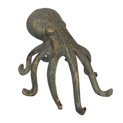 Eclectic Cast Iron Octopus Figurine /Holder, Patina Finish Accent Decor-image