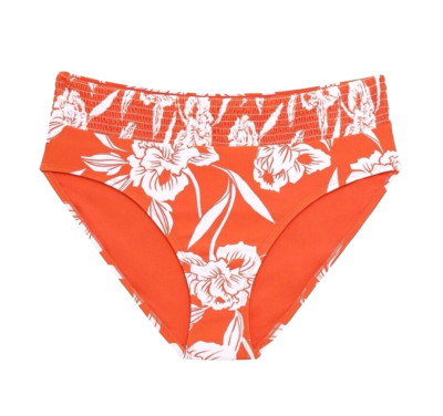 TIME TRU XL Womens XL 16-18 Orange White Sandy Bloom Mid-Rise Bikini BOTTOMS NWT-image