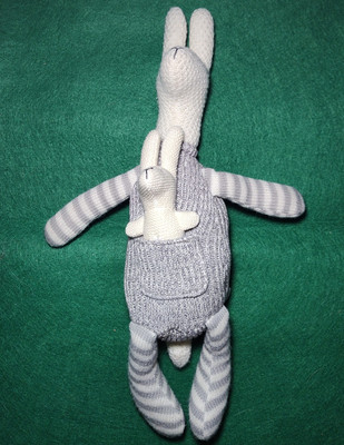 Creative Co-op Kangaroo & Joey Plush Knit Crocheted Grey White 17