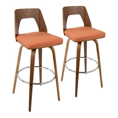 Mid-Century Barstools (Walnut & Orange, Set of 2)-image