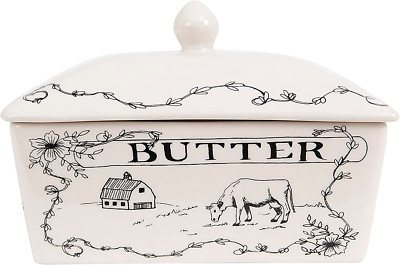 Creative Co-Op Country Stoneware Butter Dish with Lid, 