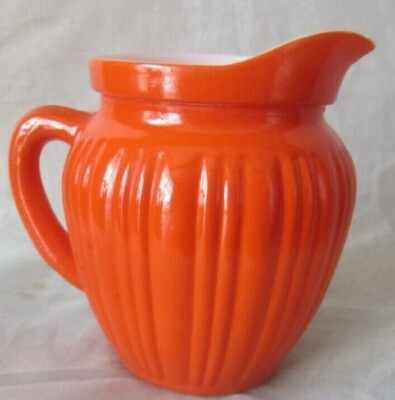 Vintage Mid Century Mod 60s Hazel Atlas Orange Ribbed Platonite Creamer Pitcher-image