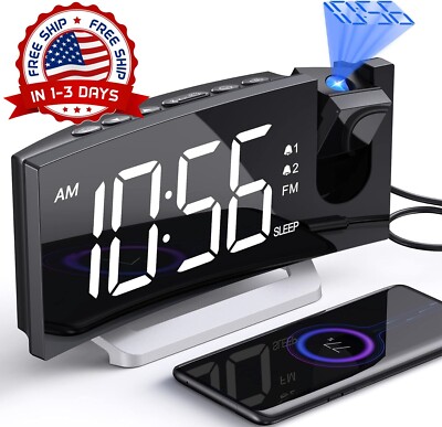 Reloj Despertador LED Proyector Digital Inteligente Para Mesa De Noche Alarma US-image