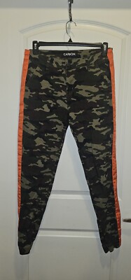 Carbon Green Orange Stripe Camouflage Stitch jegging Cotton Pants Womens Sz Med-image