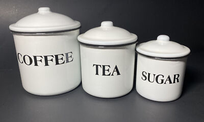 White Farmhouse-style 3 PC Metal & Enamel Canister Set w/Lids by Creative Co-Op-image