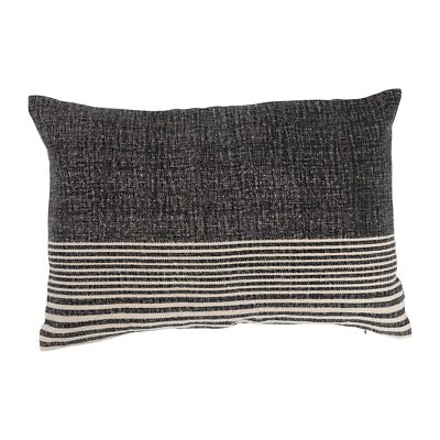 Creative Co-Op Cotton Blend Slub Lumbar Stripes and Leather Tab Pillow 20