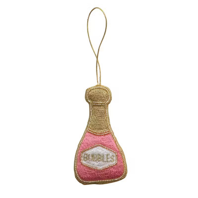 Creative Co-op Fabric Champagne Bottle Ornament Bauble-image