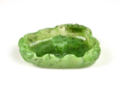Green Nephrite Jade Joss Stick Holder Cared Lotus Incense Holder Incense Burner-image