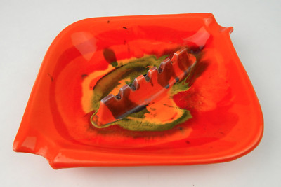 Psychedelic Mid-Century Orange & Green Glazed USA Ashtray California USA pottery-image