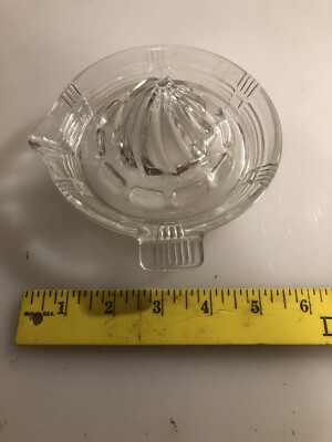 Vintage Clear Ribbed Glass Hand Juicer Citrus Orange With Handle & Lip Reamer-image