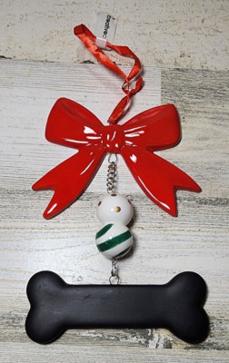 Creative Co-op Dog Bone Chalkboard Ceramic Holiday Ornament-image