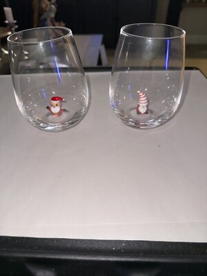 Creative Co-Op Glass Christmas Stemless Wine Glasses Set Of 2-image