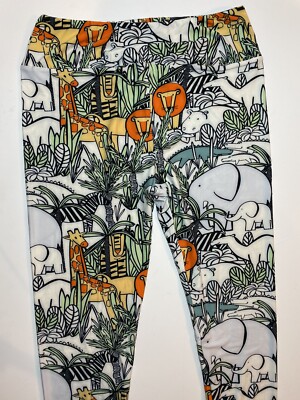 LulaRoe Elephant Safari Zoo TC Leggings White Green Blue Orange NEW-image