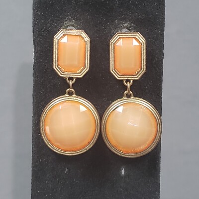 Dangle Earrings Orange Retro Steampunk Mid Century Modernist Boho Pierced 1.75