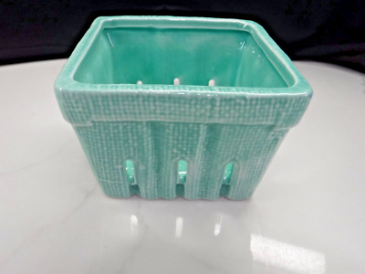 Creative Co-Op~Stoneware Berry Bowl Basket Square~Aqua~Farmer's Market Display-image