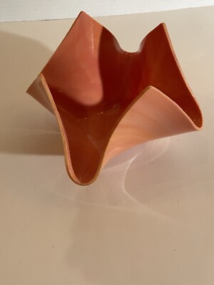 Rare Mid-Century Modern Folded Glass Art in Warm Coral Tones Unique Gift-image