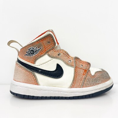 Nike Girls Air Jordan 1 Mid SE DV1340-800 Orange Basketball Shoes Sneakers Sz 6C-image