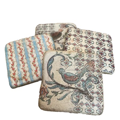 Cottagecore Farmhouse 4 Coaster Set Holly Bird Kate McRostie Birds French Floral-image