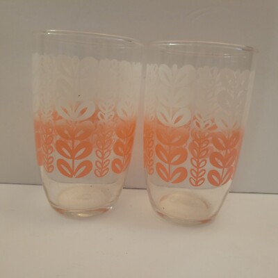 Vintage Mid-Century Modern Floral Patterned Glass Tumblers Set Of 2-image