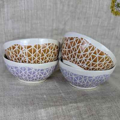 Creative Co-Op Patterned Stoneware Bowls Purple and Brown Set of 4-image