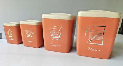 Vintage 4x Canister Set Retro Mid Century Orange Nally Canister Set x4 - AF-image