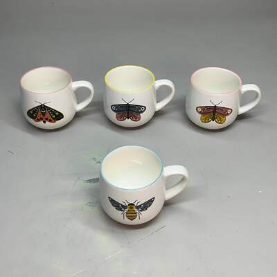 CREATIVE CO-OP Set Of 4 Stoneware Mug W/ Insect Design 4 Styles 12 Oz DF7216A-image