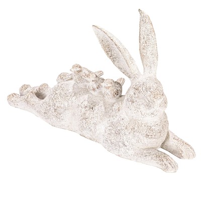 Decorative Resting Rabbit with Birds Figurine, Distressed White-image