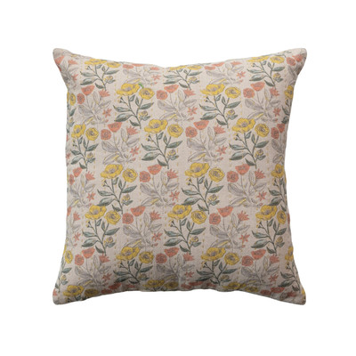 , Multicolor Cotton Chambray Floral Printed Pillow-image